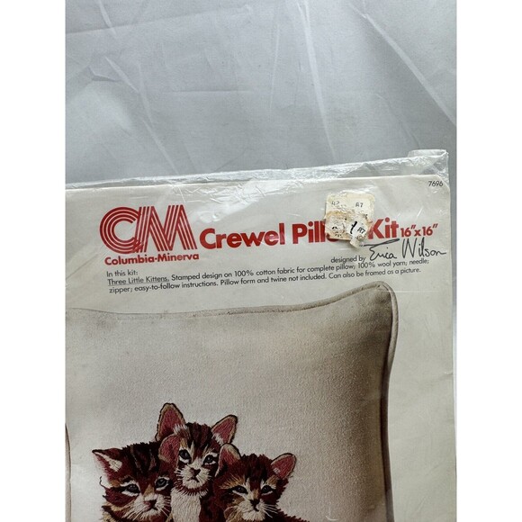 Columbia Minerva CM Crewel Pillow Kit Three Little Kittens 7696 Erica Wilson Cat - Picture 5 of 5